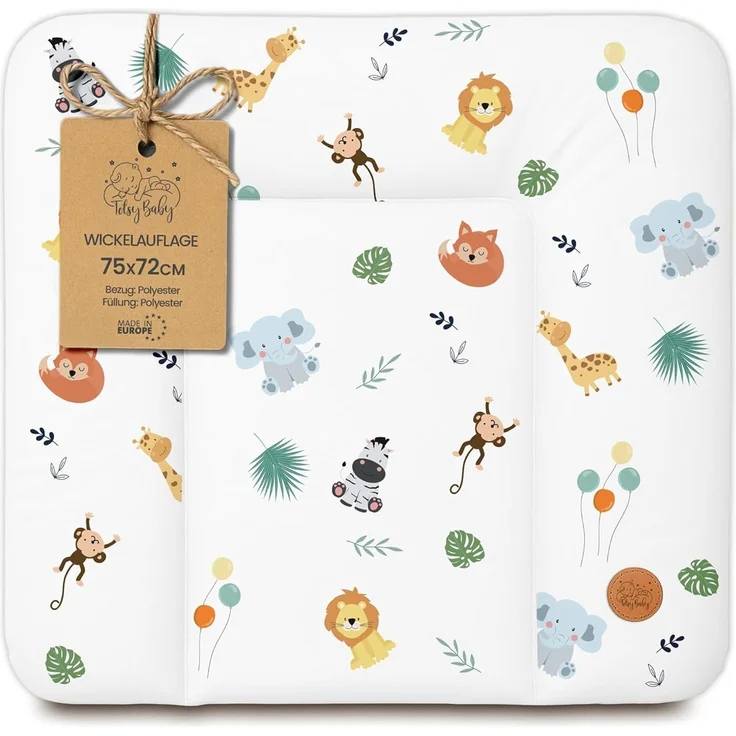 Wickelauflage Wickelunterlage abwaschbar und wasserdicht 75x72 cm - Wickelmatte zum Auflegen auf Wickeltisch Wickelaufsatz Wickelkommode oder Waschmaschine changing mat 75x72 Safari