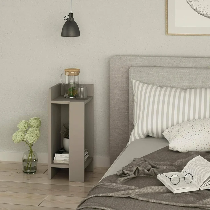 Dmora Nachttisch Celestia 25 x 27 x 60 cm Grau, 2 Ablagen
