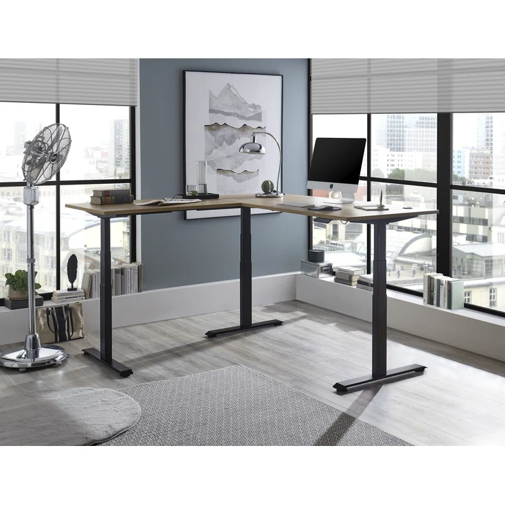 Eckschreibtisch >Ben< höhenverstellbar, Eiche Dekor / schwarz - 180x74/117x177cm (BxHxT) – Bild 4