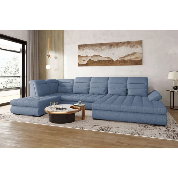99rooms Toscana Wohnlandschaft Strukturstoff NEVE Blau Rechts mit Schlaffunktion Lieferung Wohnung