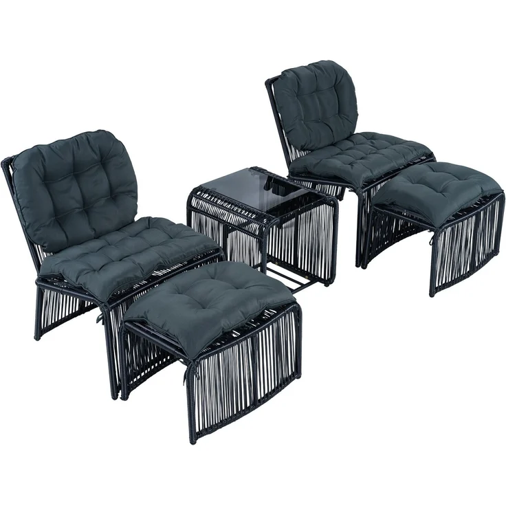 Gartenlounge-Set mit Glastisch, 2 Stühlen und 2 Hocker, 5-teilig, 5-tlg, Loungeset, Essgruppe für Garten – Bild 7