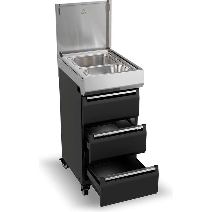 BURNHARD® Grillwagen für deinen Gasgrill – erweiterbarer Seitentisch mit 3 Soft-Close Schubladen, Schneidebrett aus Akazienholz & 2 GN-Containern, auch passend für GRANT - Schwarz - #947172 – Bild 2