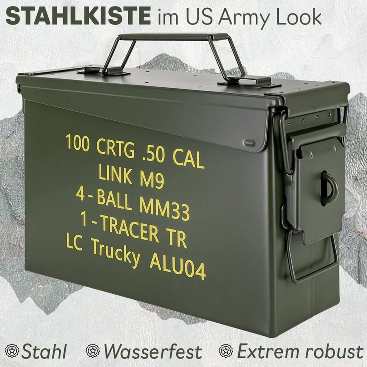 Trucky Aufbewahrungsbox Ammo Box Munitionsbox Box Metallkiste Metallbox Grün Metall – Bild 2