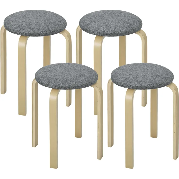 Polsterhocker im 4er-Set, stapelbar, lackierte Oberfläche, Holzbeine, Grau--Grau--45x40x40cm--YOUDENOVA