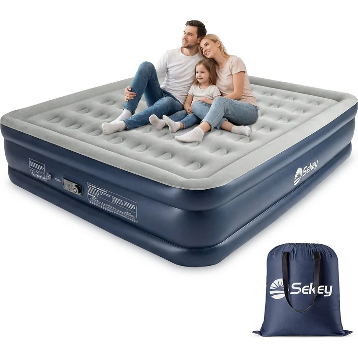 Sekey Luftbett mit integrierter Luftpumpe, Luftmatratze selbstaufblasend Camping, 203 x 183 x 51 cm, blau / grau – Bild 1