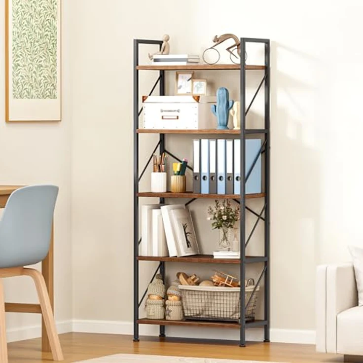 YITAHOME Bücherregal, Standregal mit 5 Ebenen, Hohes Lagerregal mit Metallrahmen, Industrielles Ausstellungsregal, Regaleinheiten, für Wohnzimmer, Schlafzimmer, Homeoffice, Küche, Vintagebraun Regal – Bild 7