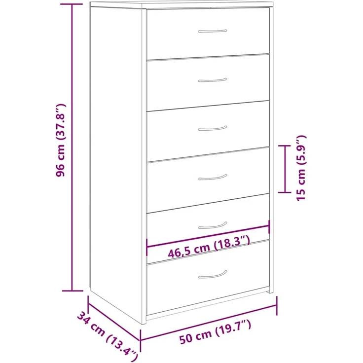vidaXL Sideboard mit 6 Schubladen Artisan-Eiche 50x34x96 cm 855891 – Bild 8