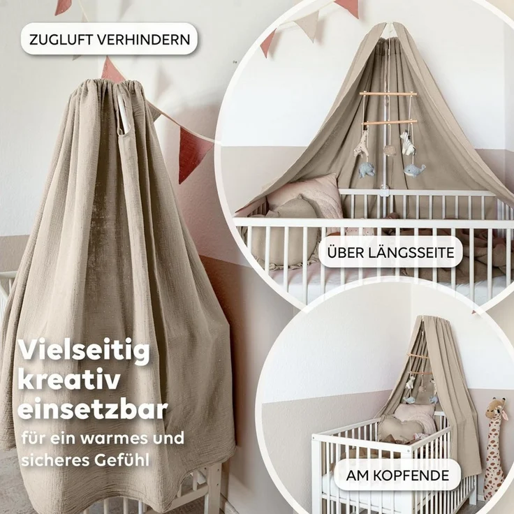 lilimaus Betthimmel Handgefertigter Baumwoll Betthimmel für Babybett, Gold Applikation, Stilvolle Musselin-Deko für Kinderzimmer, handgefertigt aus Baumwolle – Bild 2