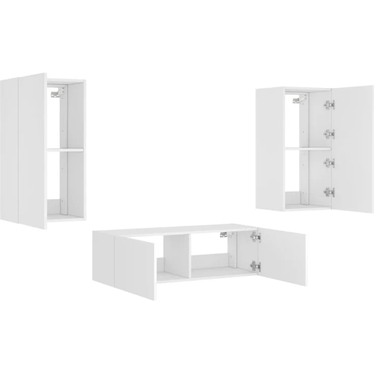 vidaXL 3-tlg. TV-Wohnwand mit LED-Leuchten Weiß 3216874 – Bild 7