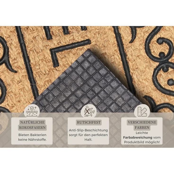HANSE Home Fußmatte Mix Mats Gummi-Kokos Welcome Floral Border, Türmatte, rechteckig, Höhe: 15 mm, Kokos, Gummi, Schmutzfangmatte, Outdoor, Rutschfest, Innen, Kokosmatte – Bild 4