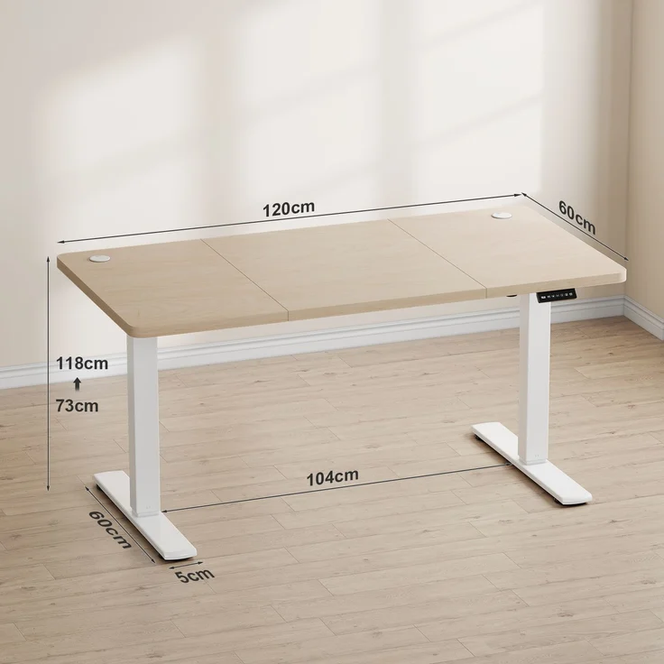 JUMMICO Schreibtisch elektrisch höhenverstellbar mit USB-Ladeanschluss, Beige, 120x60 cm – Bild 7