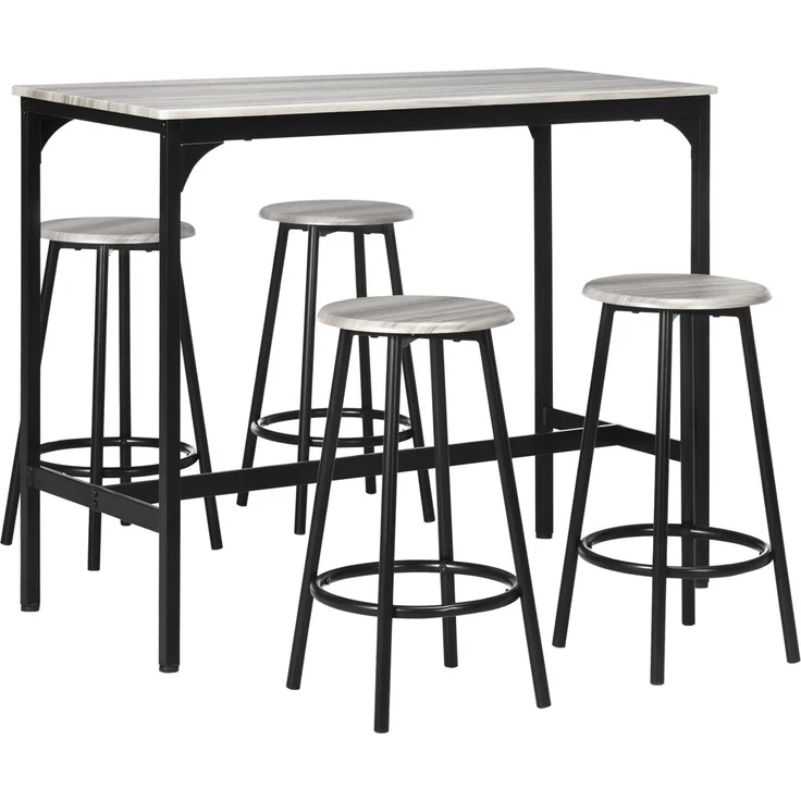 Bartisch-Set 110 x 50 x 89,5 cm mit 4 Barhockern – platzsparend in Grau und Schwarz – Bild 5