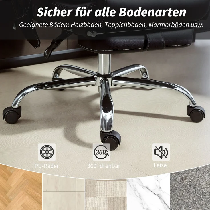 HOMCOM Bürostuhl mit Massagefunktion, Polyurethan, Schwarz, 72L x 67B x 111-119H cm – Bild 8
