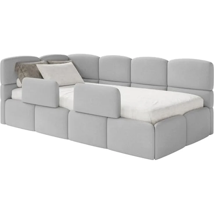Selsey 'Cloudy' Kinderbett 120 cm, Bettkasten, 2x Rausfallschutz, Chenille, links, Hellgrau – Bild 1