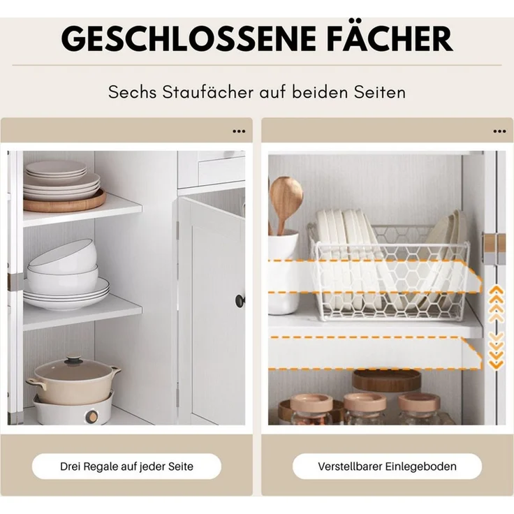 SeedWave Anrichte Modern Küchenbuffet Mehrzweckschrank Beistellschrank mit Viel Stauraum, Türregale mit Schutzgeländern, Wandhalterung für Anti-Kipp Funktion – Bild 4