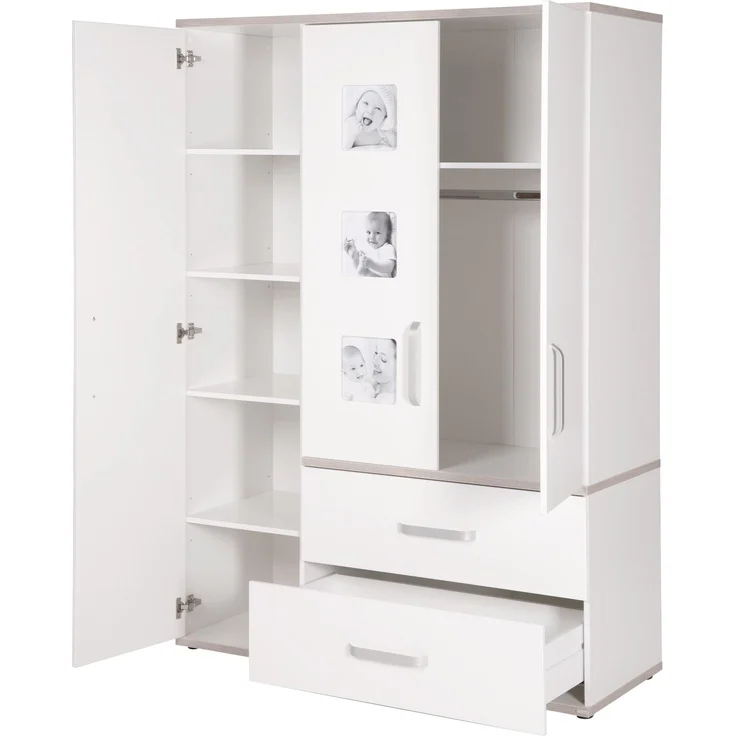 roba Kleiderschrank 'Moritz' - Kinderschrank 3-türig - 3 Bilderrahmen - Weiß / Luna Elm – Bild 2