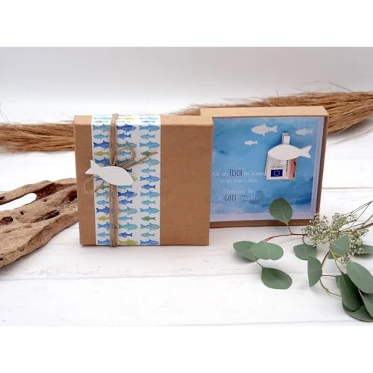 ZauberDeko Geschenkbox Geldgeschenk Verpackung Petrol Grün Fisch Kommunion Konfirmation – Bild 3