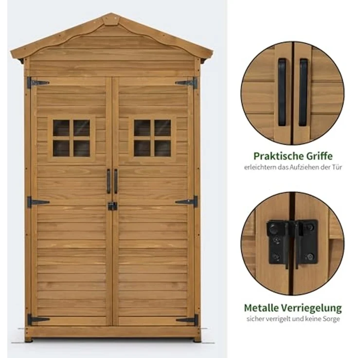 M MCombo Gartenschrank Gartenhaus Holz Wetterfest, Geräteschrank Gerätehaus Outdoor, für Außenbereich Garten Terrasse,1152 (Natur) – Bild 7