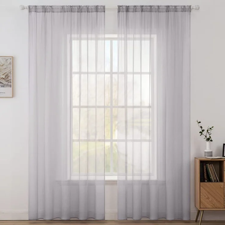 MIULEE Vorhänge Gardinen, Stangendurchzug Gräuliches Flieder 2er 175x140cm | Transparente Gardine aus Voile, Luftig Leicht, Einfarbig Dekoschal für Wohnzimmer & Schlafzimmer