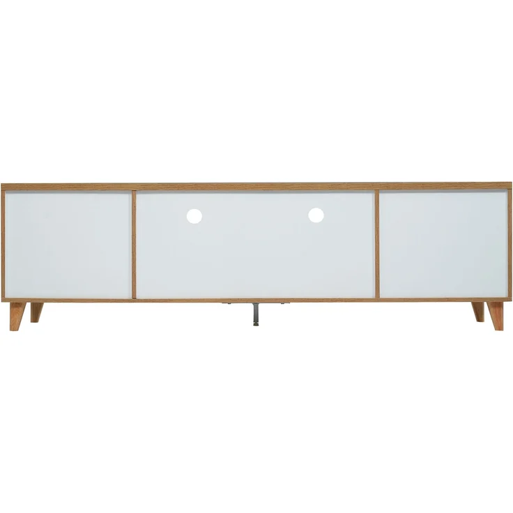 Modernes TV-Gerätemöbel - 175x37x51cm in Weiß & Holz mit praktischem Stauraum, 175 x 37 x 51 cm, Holzoptik+Weiß – Bild 9