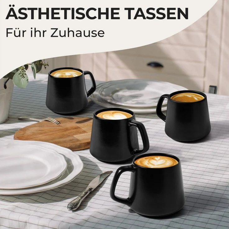 MiaMio Tasse Luxe Kaffeebecher 420 ml Schwarz, 4-tlg, Keramik – Bild 3