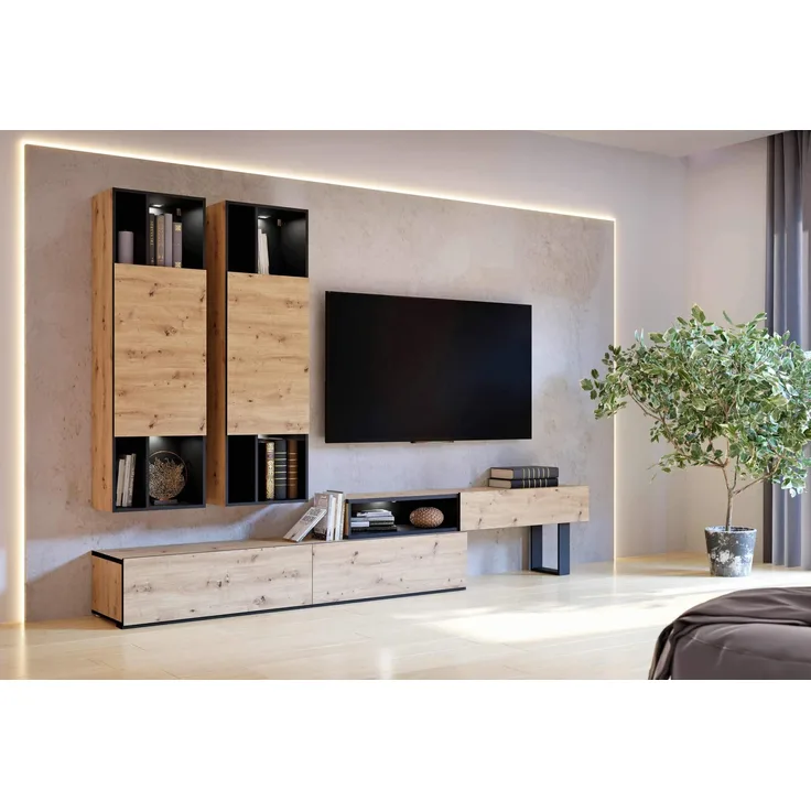 Wohnwand KAELON 3er Set mit Beleuchtung Optik: Artisan Eiche von Forte