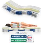 Taschenfederkernmatratze 7-Zonen Federkernmatratze mit Viscoschaum, Memory Foam, Visco-Matratze, AM Qualitätsmatratzen, 24 cm hoch, 90x200 cm