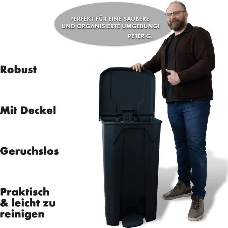 Floordirekt Mülleimer Olaf, Robuster Step-On Abfalleimer, Verschiedene Farben & Größen – Bild 3