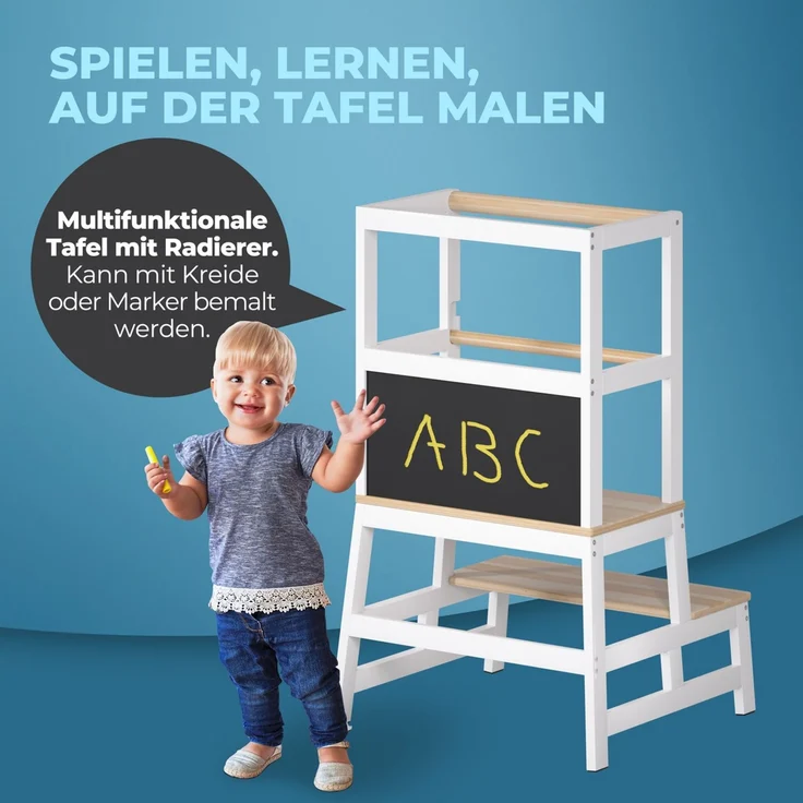 Spielwerk 'Lernturm Kinder', ab 2 Jahren, mit Tafel, Kiefernholz, Weiß, 93 x 49 x 51 cm – Bild 6