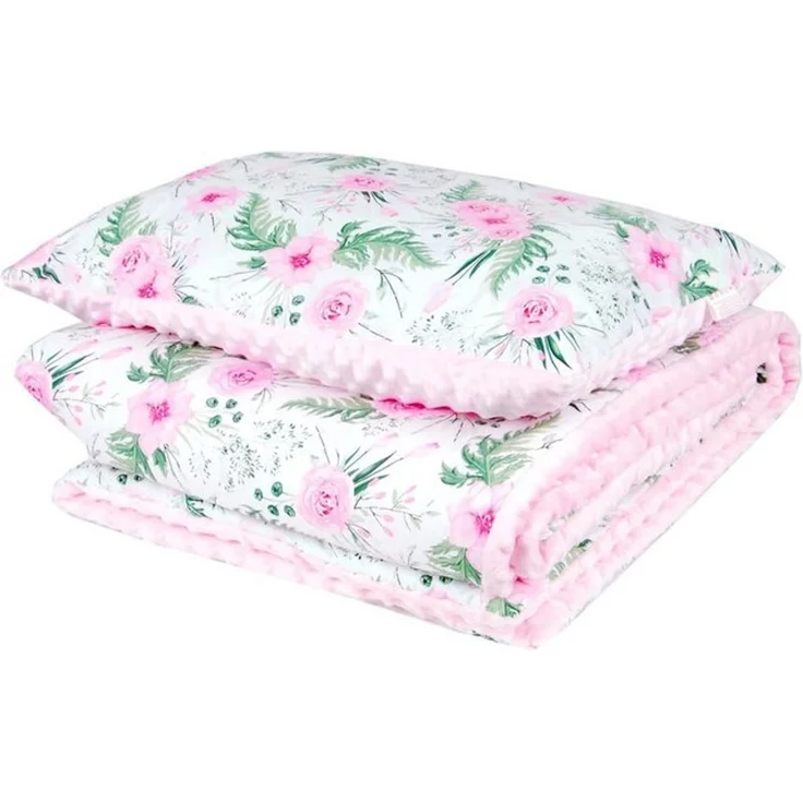 Kinderdecke BABYLUX Kuscheldecke 100x150 cm Babydecke Kinderdecke MINKY XXL, BabyLux, 13. Rosa + Blumen mit Kissen – Bild 1