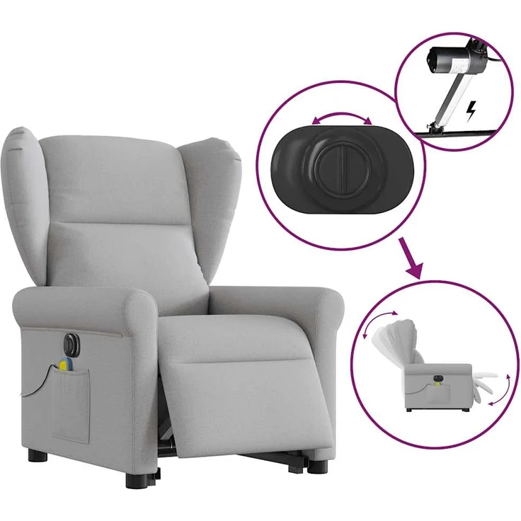 vidaXL Massagesessel mit Aufstehhilfe Elektrisch Wolkengrau Stoff 3303413 – Bild 8