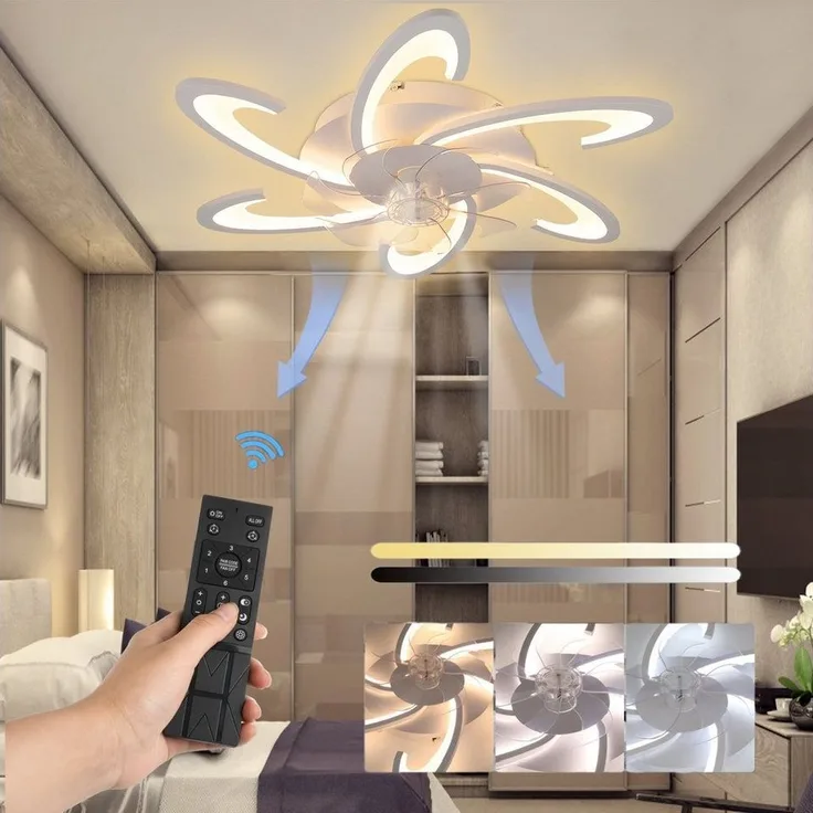 LETGOSPT Deckenleuchte Leise Deckenventilator mit Beleuchtung 85W Deckenlampe Mit Ventilator, LED fest integriert, Kaltweiß, Neutralweiß, Warmweiß, 6/8 Lichter Design Deckenventilatoren mit Fernbedienung Dimmbar