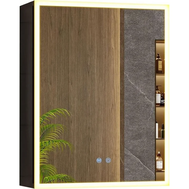MSMASK Spiegelschrank aus Metall mit LED Beleuchtung und Steckdose, 50x14x70 cm, Schwarz (1-St) Badschrank mit Anti‑Fog, verstellbaren Ablagen, 3 Farbtemperatur – Bild 3
