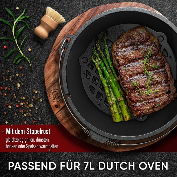 Stapelrost für 7 l Dutch Oven – Gusseisen Einsatzrost zum Grillen & Dünsten, hitzebeständig, ideal für Fleisch, Fisch & Gemüse – Bild 4