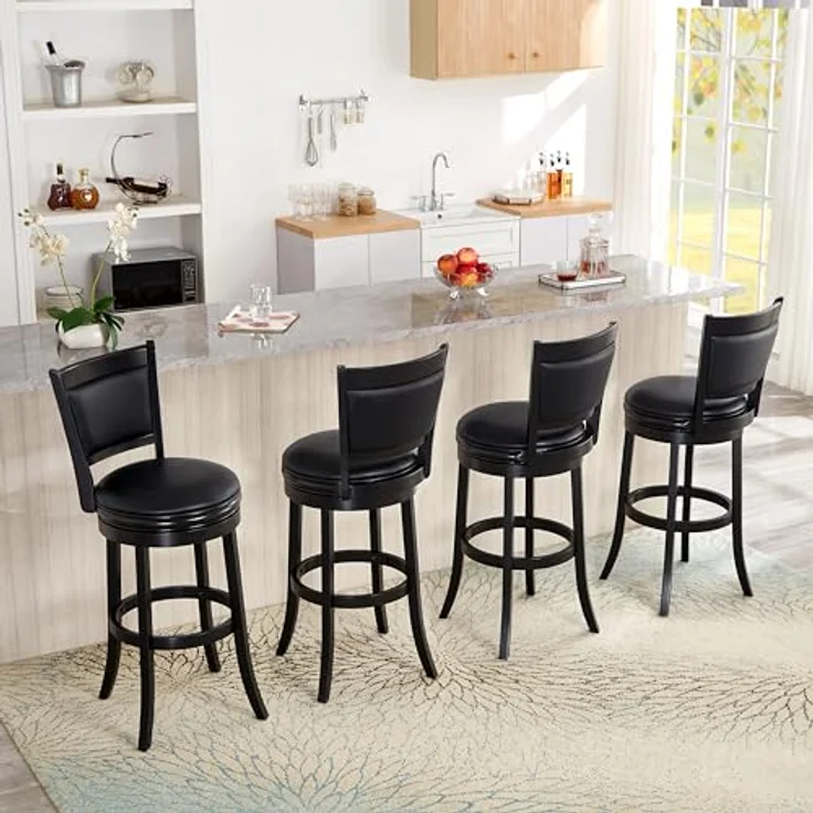 Ball & Cast Gepolsterter Drehbarhocker, Pub Höhe Hocker-Stuhl mit Rückenlehne & Fußstütze, Holzrahmen Barhocker für Küche und Esszimmer, schwarz – Bild 3