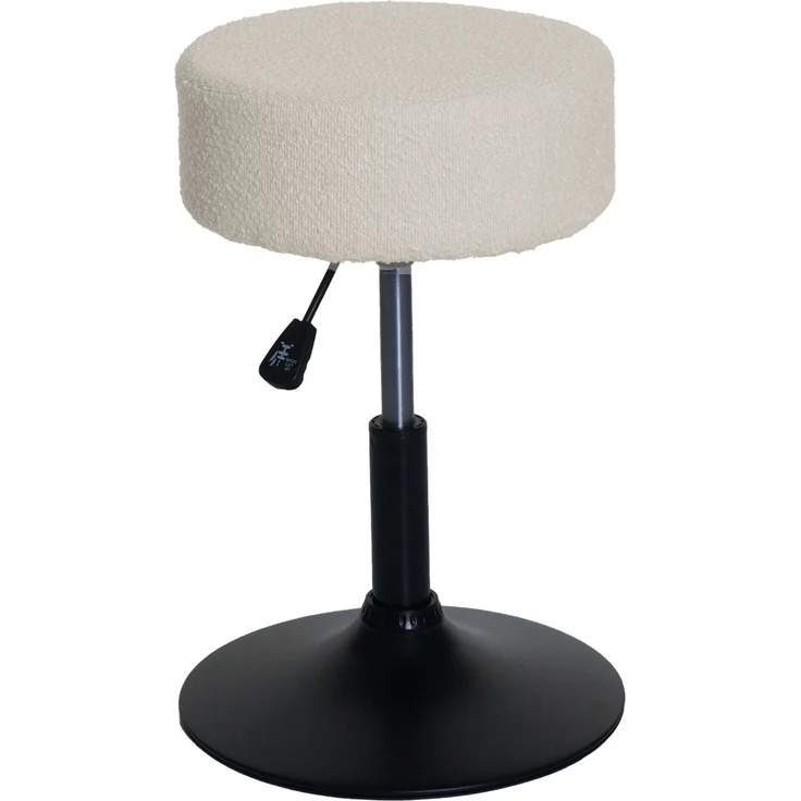 Hocker HWC-C22, Sitzhocker Schminkhocker, höhenverstellbar drehbar Ø 37cm Stoff Bouclé (450g/m²) FSC® ~ creme-weiß – Bild 8