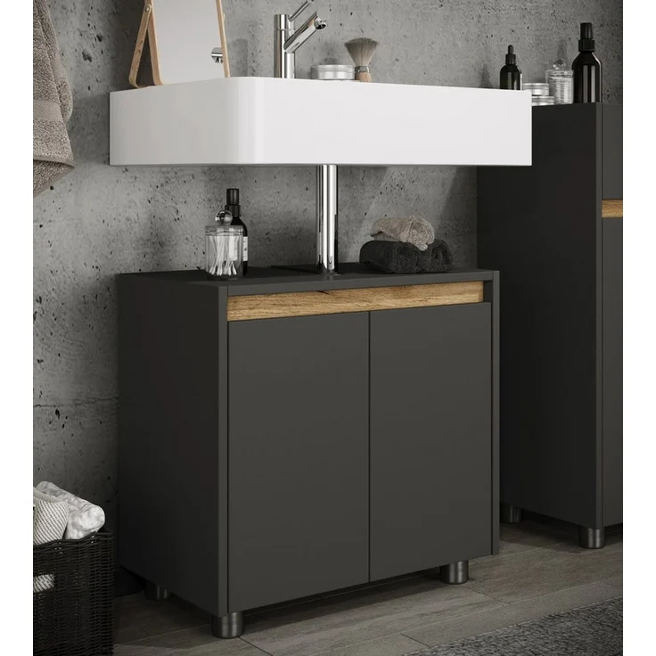 VCM Badmöbel Waschbeckenunterschrank Cosila 921838 Anthrazit / Honig-Eiche H. 55 x B. 57 x T. 33 cm – Bild 2