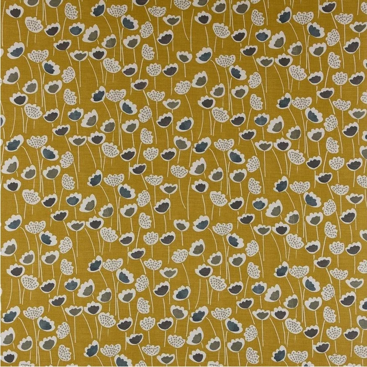 SCHÖNER LEBEN. Dekokissen SCHÖNER LEBEN. Kissenhülle Clara Saffron Blumen senfgelb ocker blau g – Bild 3