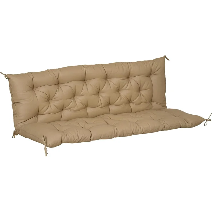 Outsunny 3 Sitzer Bankauflage 150 x 98 x 8 cm, Bankkissen mit Bändern, Sitzkissen, Outdoor/Indoor Stuhlkissen, Sitzauflage, Sitzpolster für Gartenmöbel, Fensterbank Sitzbank, Hollywoodschaukel, Khaki