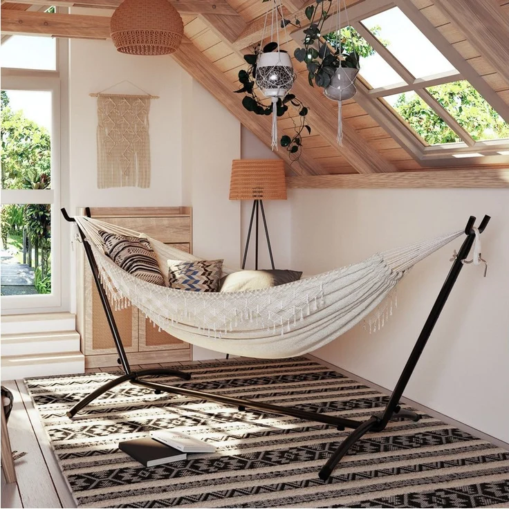 Mondeer Hängematte Gartenhängematte, mit Verstellbarem Gestell für 2 Personen,Sechsleiner Fransen – Bild 2