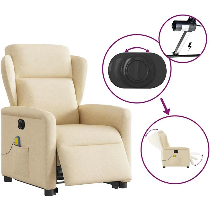 vidaXL Elektrischer Massagesessel mit Aufstehhilfe Creme Stoff 3303172 – Bild 8