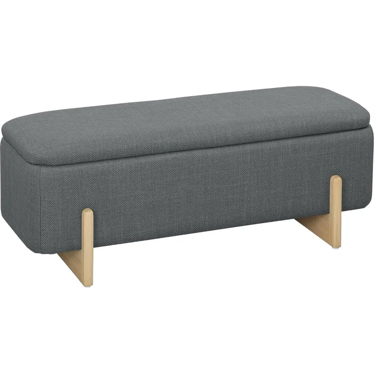 HOMCOM Sitzbank mit Leinenoptik, Holzbeine, Sicherheitsscharniere (Bettbank, 1-St, Polsterbank mit Stauraum), für Wohnzimmer, Schlafzimmer, Flur, 111 x 44 x 44,5 cm, Dunkelgrau