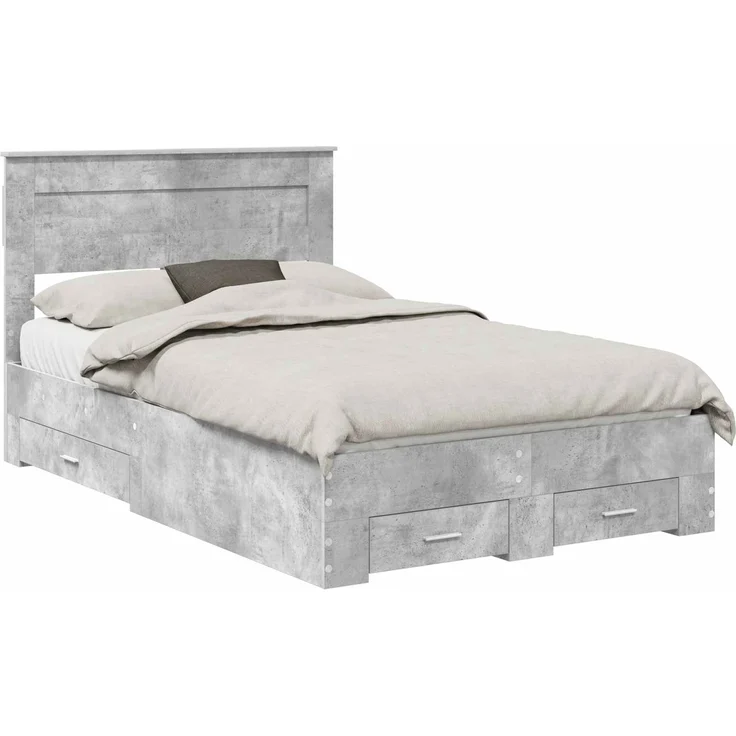 vidaXL Bettrahmen mit Kopfteil Beton Grau 135 x 190 cm Holzwerkstoff 3409998 – Bild 1