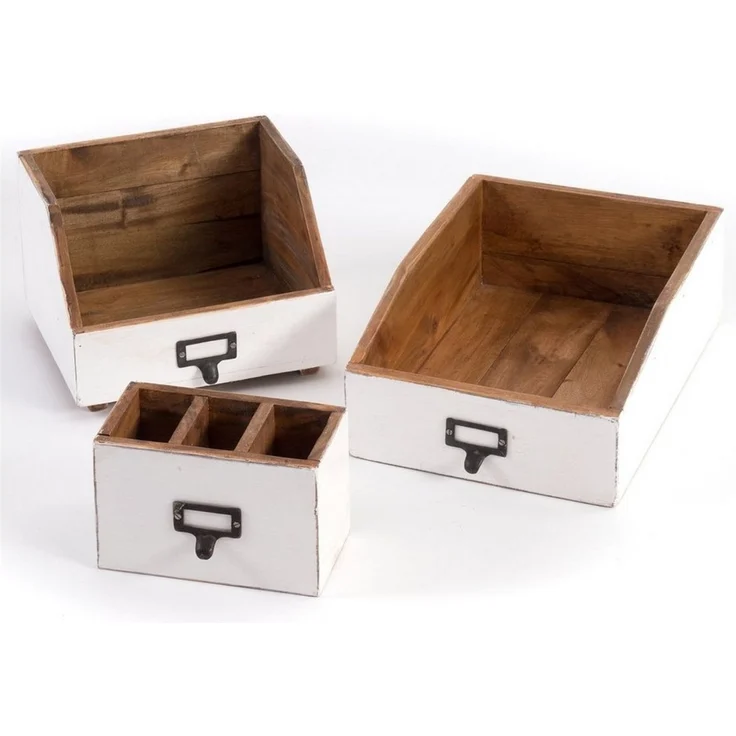 DESIGN DELIGHTS Aufbewahrungsbox SCHREIBTISCH ORGANIZER SET "OFFICE", 3-teilig, Altholz massiv, Farb – Bild 5