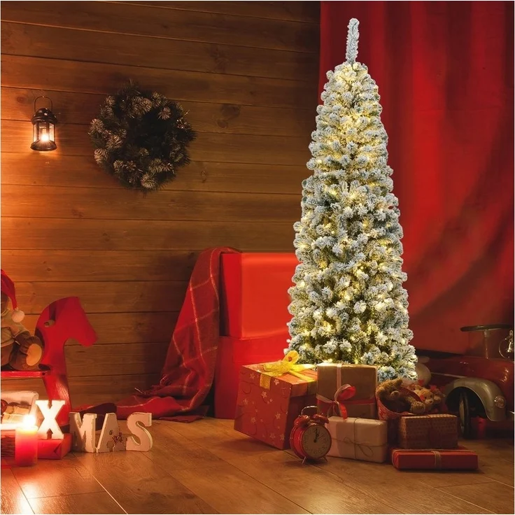COSTWAY Künstlicher Weihnachtsbaum, mit Schnee & warmweißen LEDs, 180cm – Bild 2