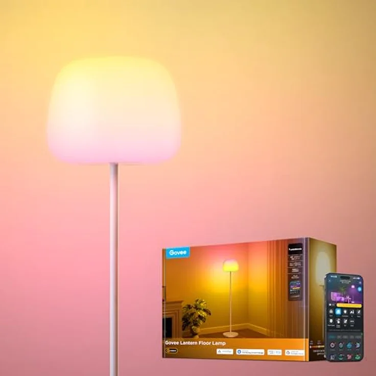 Govee Laterne Stehlampe LED RGBICWW, Dimmbar 1000K-10000K, 1400lm, Halo-Beleuchtung, 100 Szenen, Matter & Alexa Kompatibel, 160cm, Weiß Silikonkopf – Bild 1