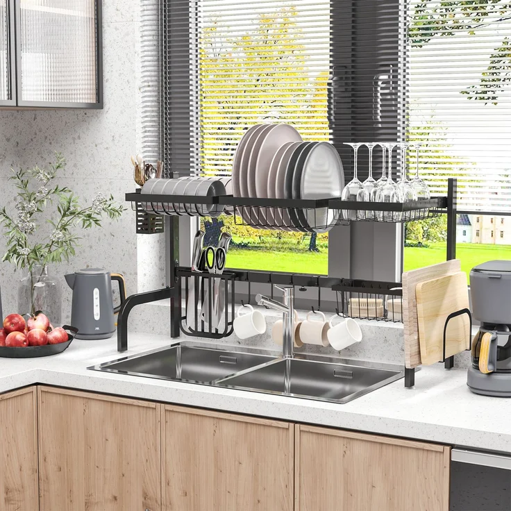 JARDJ Abtropfgestell, längenverstellbar 51-93 cm, viele Elemente, flexible Anordnung, 93 x 30 x 52cm, schwarz – Bild 4