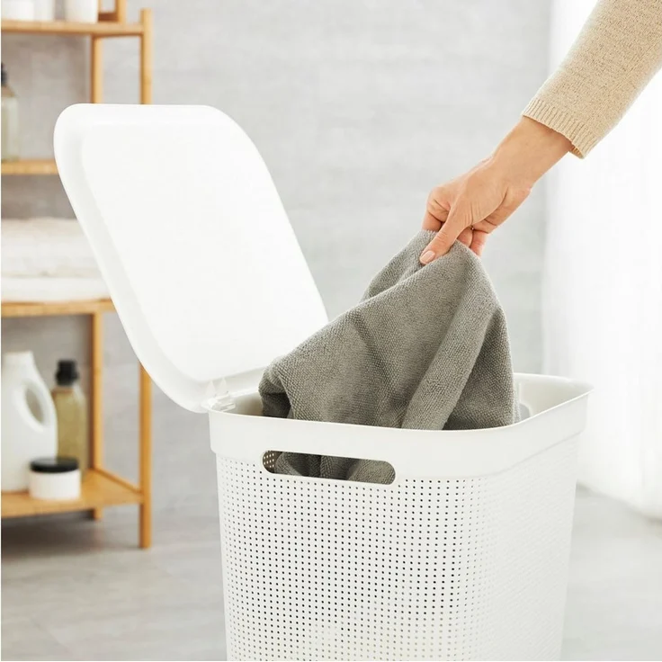 ROTHO Wäschekorb Wäschesammler Brisen 50l mit Deckel (3 St), Luftzirkulation innerhalb der Wäschebox – Bild 1