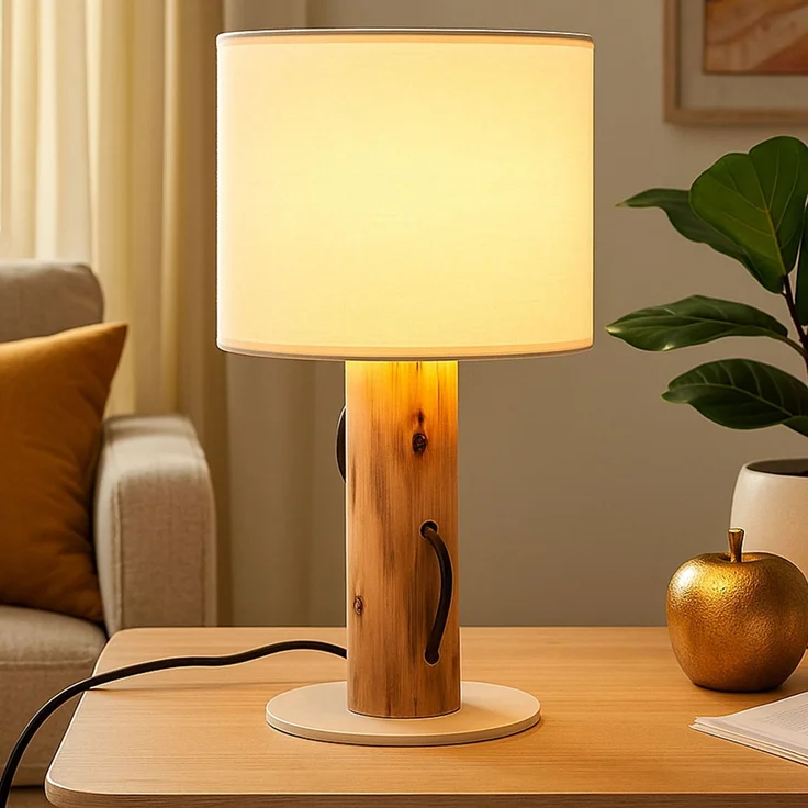 Tischleuchte, Holz braun, Schirm weiß, E14, H 32 cm – Bild 2