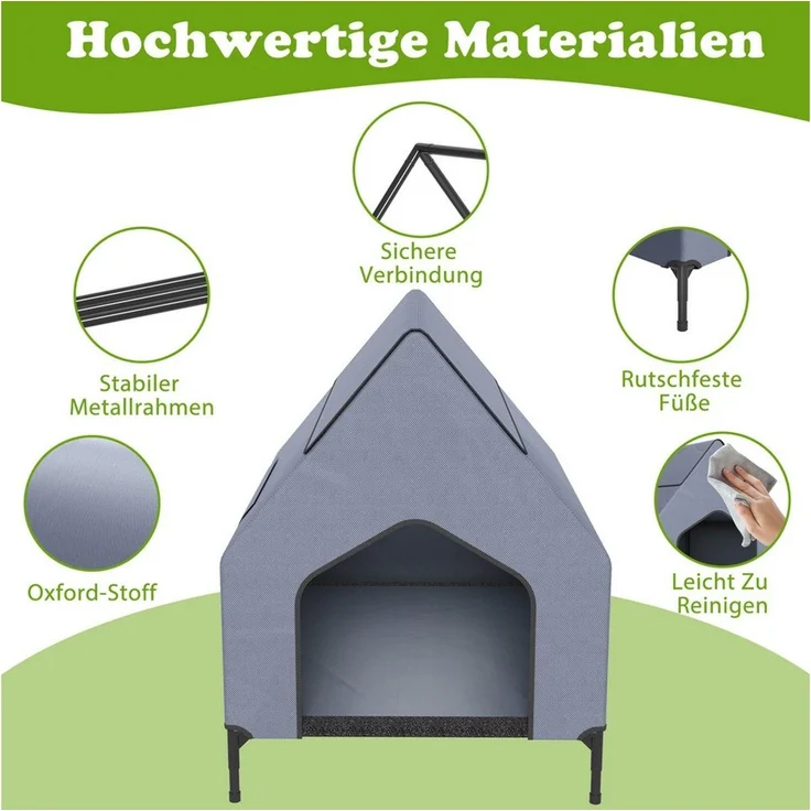 FIVMEN Hundebett Erhöhte überdachte Hundeliege Outdoor wetterfest, Katzenhäuschen mit abnehmbaren Füßen Schwarz S/M/L – Bild 3